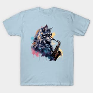 Maine Coon Cat Playing Saxophone T-Shirt